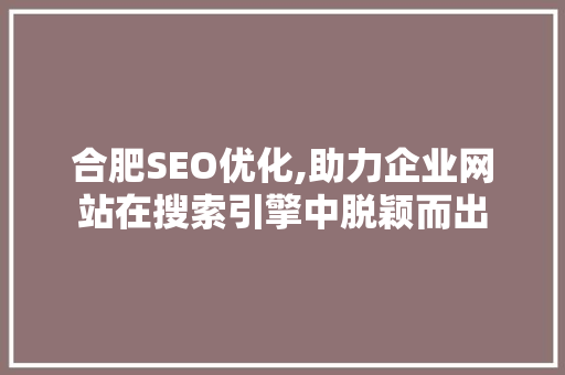 合肥SEO优化,助力企业网站在搜索引擎中脱颖而出