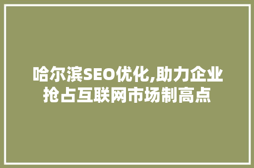 哈尔滨SEO优化,助力企业抢占互联网市场制高点