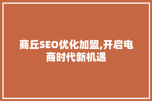 商丘SEO优化加盟,开启电商时代新机遇