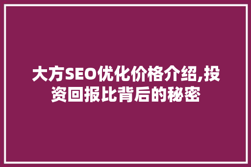 大方SEO优化价格介绍,投资回报比背后的秘密