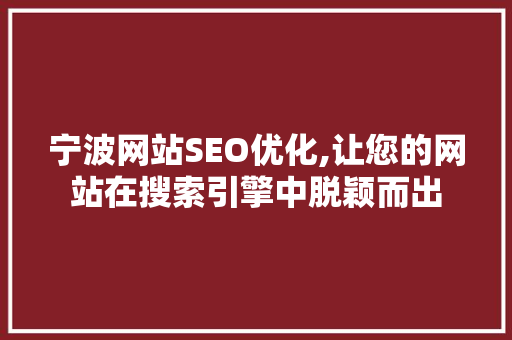 宁波网站SEO优化,让您的网站在搜索引擎中脱颖而出