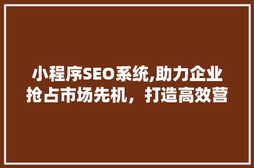 小程序SEO系统,助力企业抢占市场先机，打造高效营销步骤