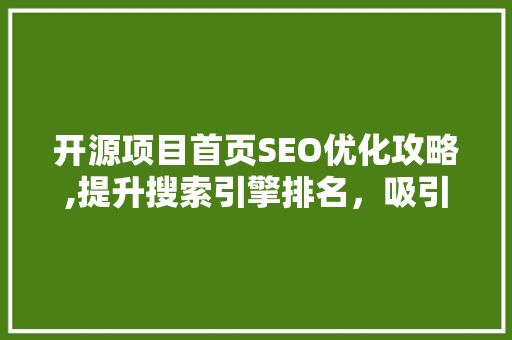 开源项目首页SEO优化攻略,提升搜索引擎排名，吸引更多用户关注