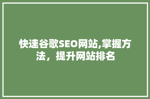 快速谷歌SEO网站,掌握方法，提升网站排名