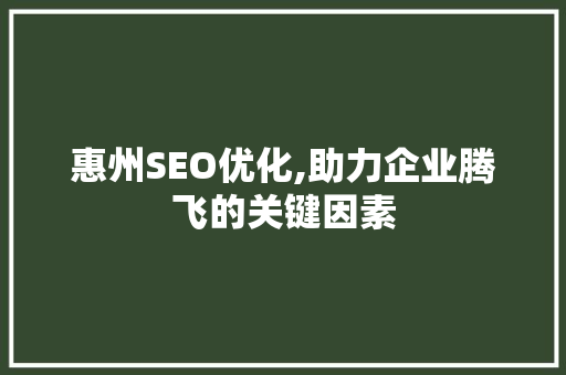 惠州SEO优化,助力企业腾飞的关键因素