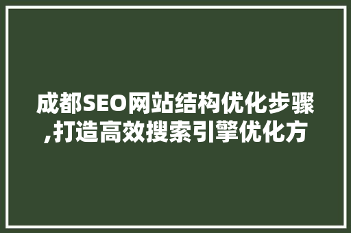 成都SEO网站结构优化步骤,打造高效搜索引擎优化方法