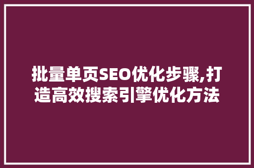 批量单页SEO优化步骤,打造高效搜索引擎优化方法