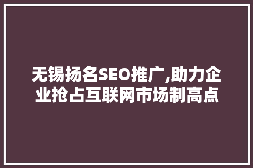 无锡扬名SEO推广,助力企业抢占互联网市场制高点