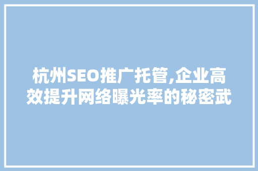 杭州SEO推广托管,企业高效提升网络曝光率的秘密武器