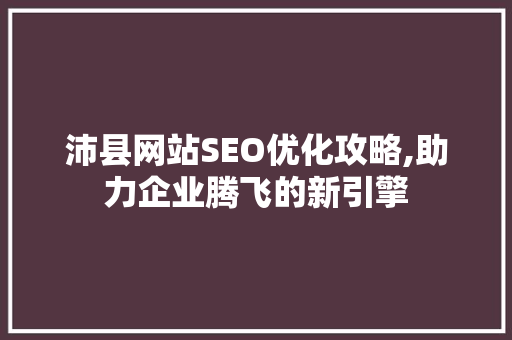 沛县网站SEO优化攻略,助力企业腾飞的新引擎