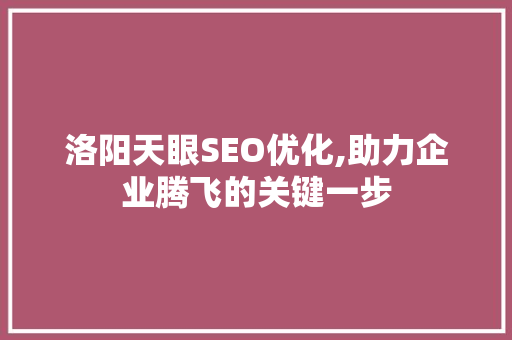 洛阳天眼SEO优化,助力企业腾飞的关键一步
