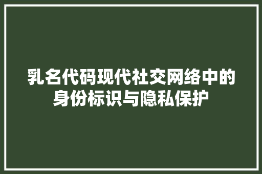 乳名代码现代社交网络中的身份标识与隐私保护