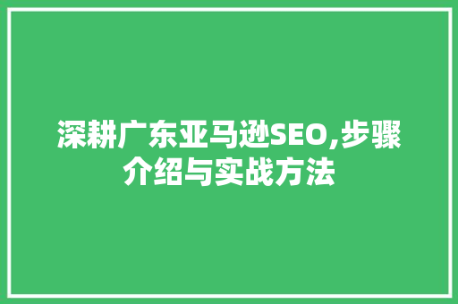 深耕广东亚马逊SEO,步骤介绍与实战方法