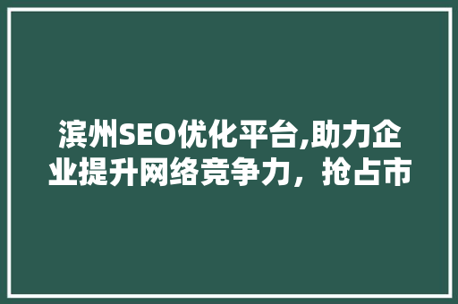 滨州SEO优化平台,助力企业提升网络竞争力，抢占市场先机