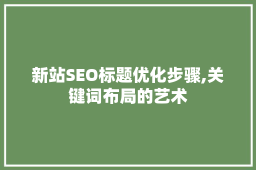 新站SEO标题优化步骤,关键词布局的艺术