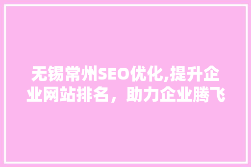 无锡常州SEO优化,提升企业网站排名，助力企业腾飞