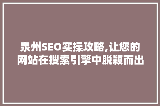 泉州SEO实操攻略,让您的网站在搜索引擎中脱颖而出  第1张