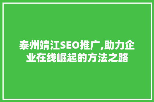 泰州靖江SEO推广,助力企业在线崛起的方法之路