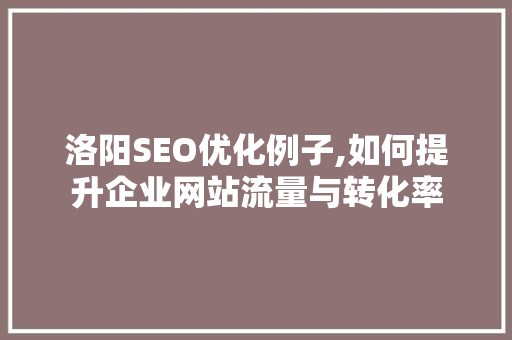 洛阳SEO优化例子,如何提升企业网站流量与转化率