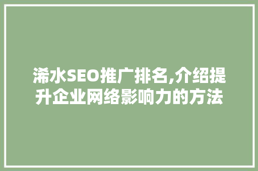 浠水SEO推广排名,介绍提升企业网络影响力的方法