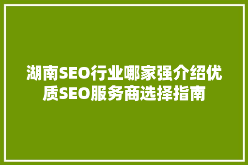 湖南SEO行业哪家强介绍优质SEO服务商选择指南