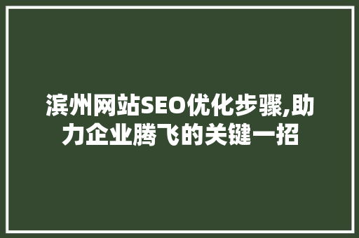 滨州网站SEO优化步骤,助力企业腾飞的关键一招