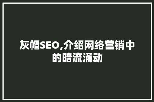 灰帽SEO,介绍网络营销中的暗流涌动
