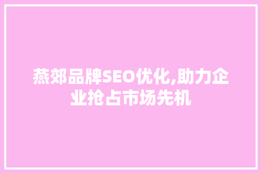 燕郊品牌SEO优化,助力企业抢占市场先机