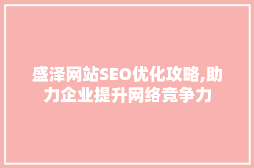 盛泽网站SEO优化攻略,助力企业提升网络竞争力