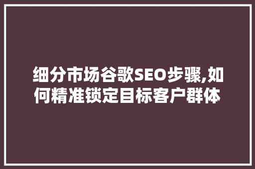细分市场谷歌SEO步骤,如何精准锁定目标客户群体