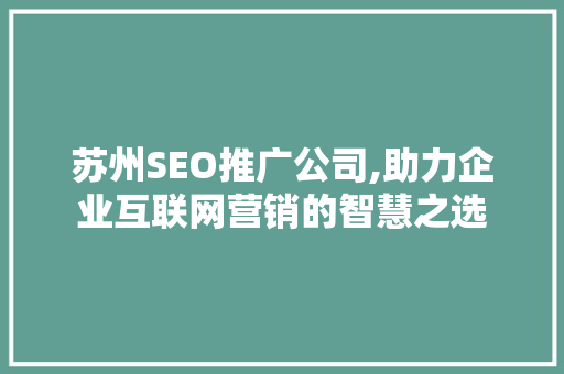 苏州SEO推广公司,助力企业互联网营销的智慧之选