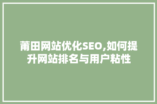 莆田网站优化SEO,如何提升网站排名与用户粘性