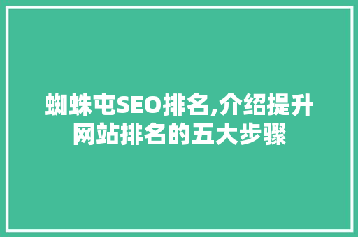 蜘蛛屯SEO排名,介绍提升网站排名的五大步骤