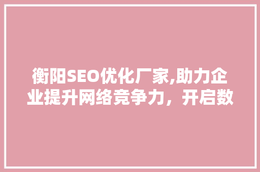 衡阳SEO优化厂家,助力企业提升网络竞争力，开启数字化营销新时代
