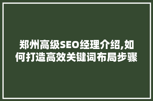 郑州高级SEO经理介绍,如何打造高效关键词布局步骤