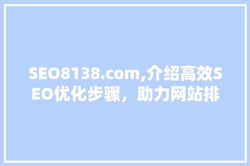 SEO8138.com,介绍高效SEO优化步骤，助力网站排名攀升