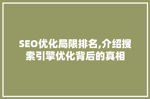 SEO优化局限排名,介绍搜索引擎优化背后的真相
