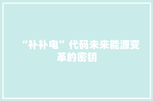 “补补电”代码未来能源变革的密钥