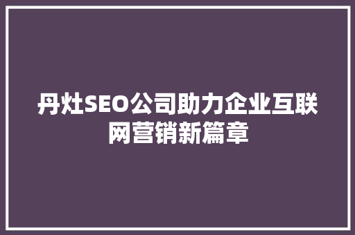 丹灶SEO公司助力企业互联网营销新篇章