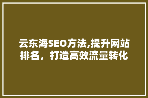 云东海SEO方法,提升网站排名，打造高效流量转化