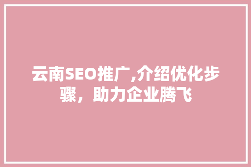 云南SEO推广,介绍优化步骤，助力企业腾飞