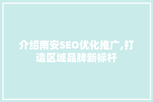 介绍南安SEO优化推广,打造区域品牌新标杆