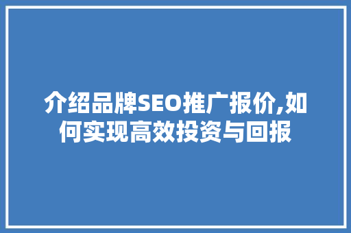 介绍品牌SEO推广报价,如何实现高效投资与回报