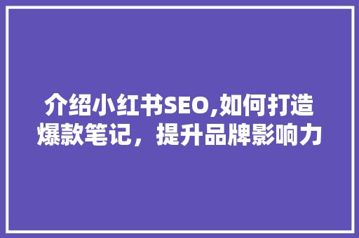 介绍小红书SEO,如何打造爆款笔记，提升品牌影响力