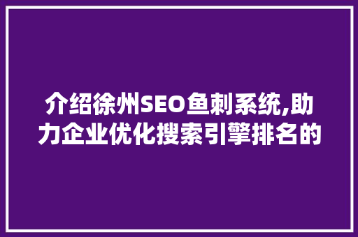 介绍徐州SEO鱼刺系统,助力企业优化搜索引擎排名的神秘力量