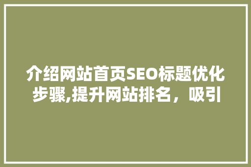 介绍网站首页SEO标题优化步骤,提升网站排名，吸引精准流量