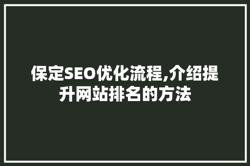 保定SEO优化流程,介绍提升网站排名的方法