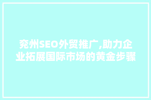 兖州SEO外贸推广,助力企业拓展国际市场的黄金步骤