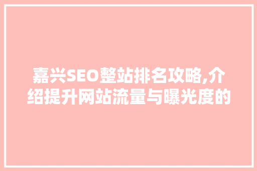 嘉兴SEO整站排名攻略,介绍提升网站流量与曝光度的方法