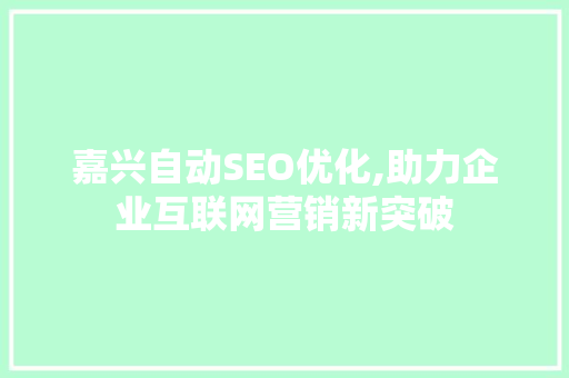 嘉兴自动SEO优化,助力企业互联网营销新突破